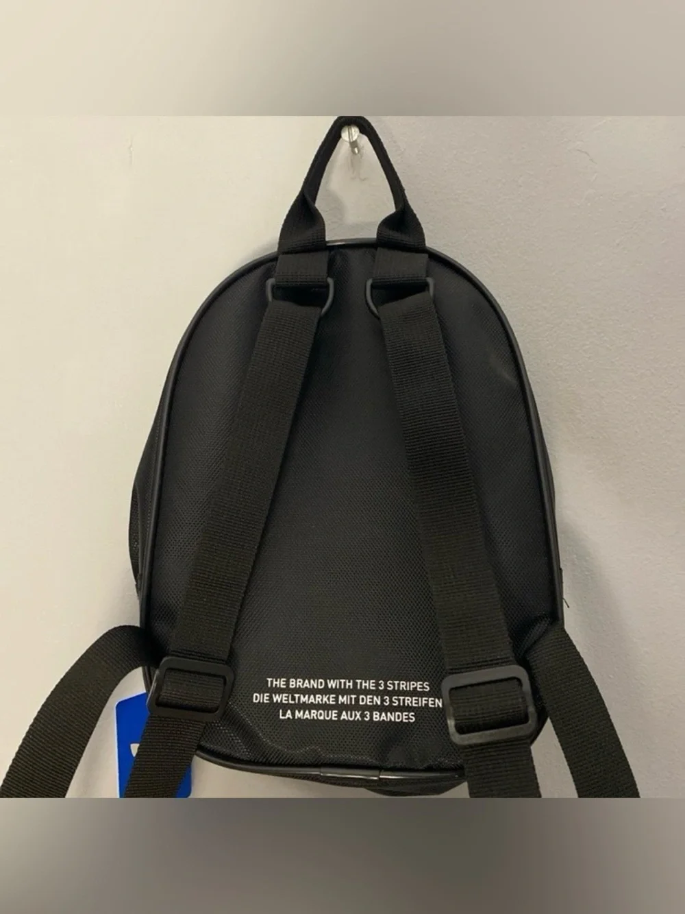 NWT Black ADIDAS Three Stripes White Logo Mini Backpack Hiking Leisure Bag Purse - Picture 4 of 6